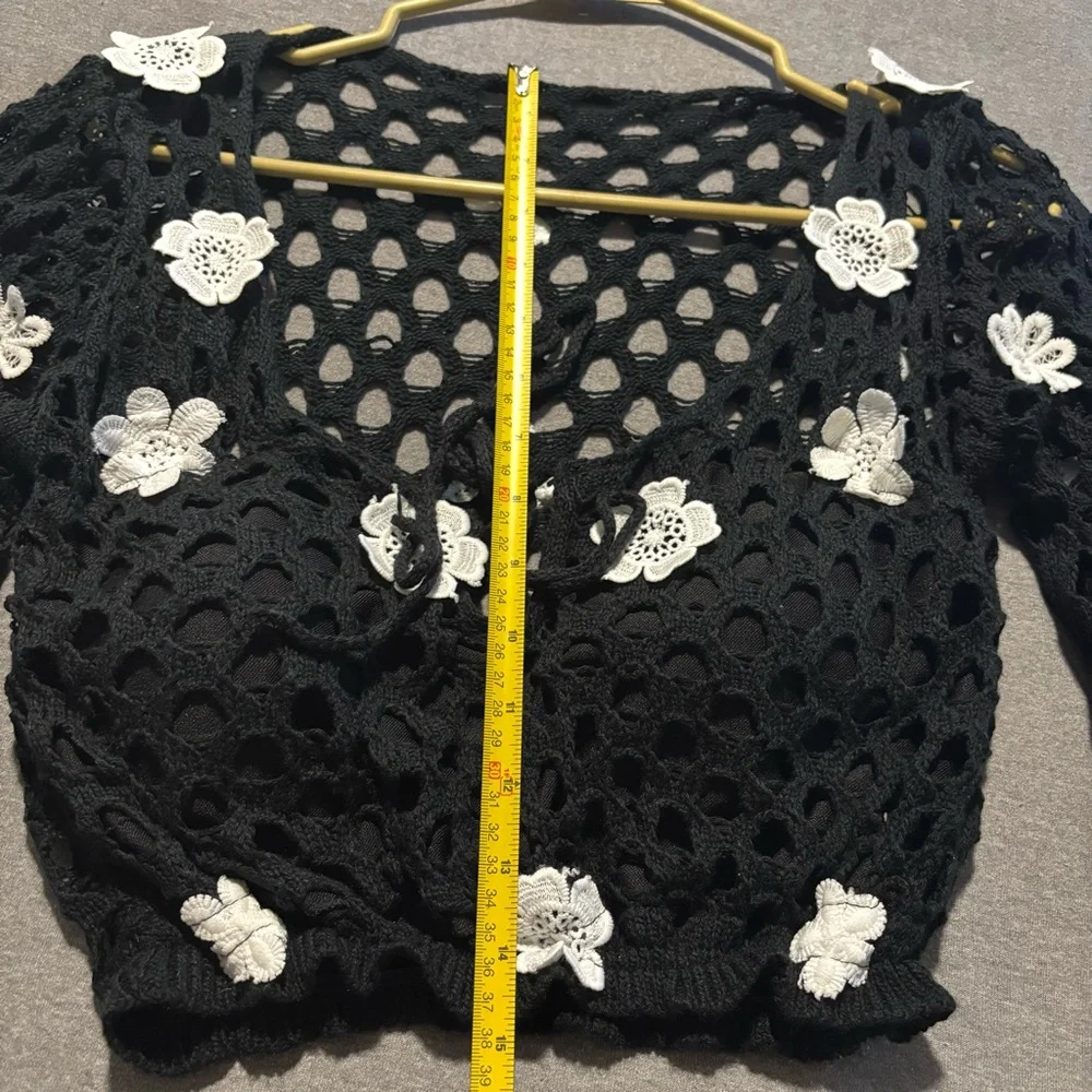 Black and White Floral Crochet Top